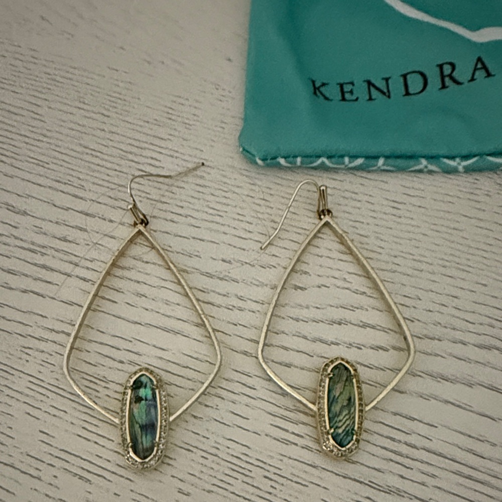 Kendra Scott Teardrop Earrings with Green Stone